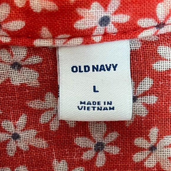 Old Navy Women Classic Bloomcore Ditzy Floral Retro Linen Cotton Button Shirt L - Picture 8 of 12